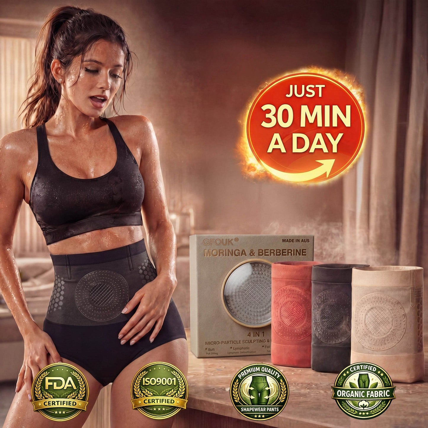 🌾GFOUK®Moringa & Berberine 4-in-1 Microparticle Sculpting & Fat-Burning Shorts